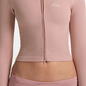 SKIMS Women's Pink Ribbed Zip-Up Crop Top